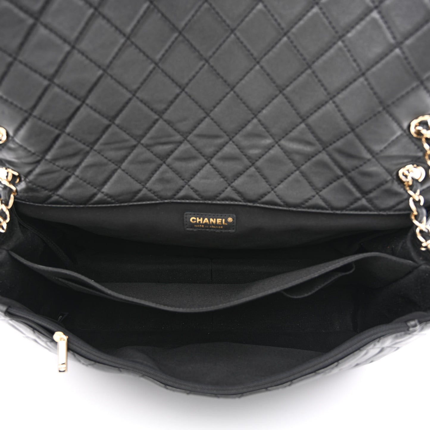 Calfskin Quilted Small XXL Travel Flap Bag Black