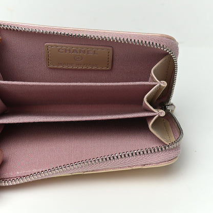 Chanel Metallic Calfskin Quilted Zip Around Coin Purse Wallet Pink 5 of 10