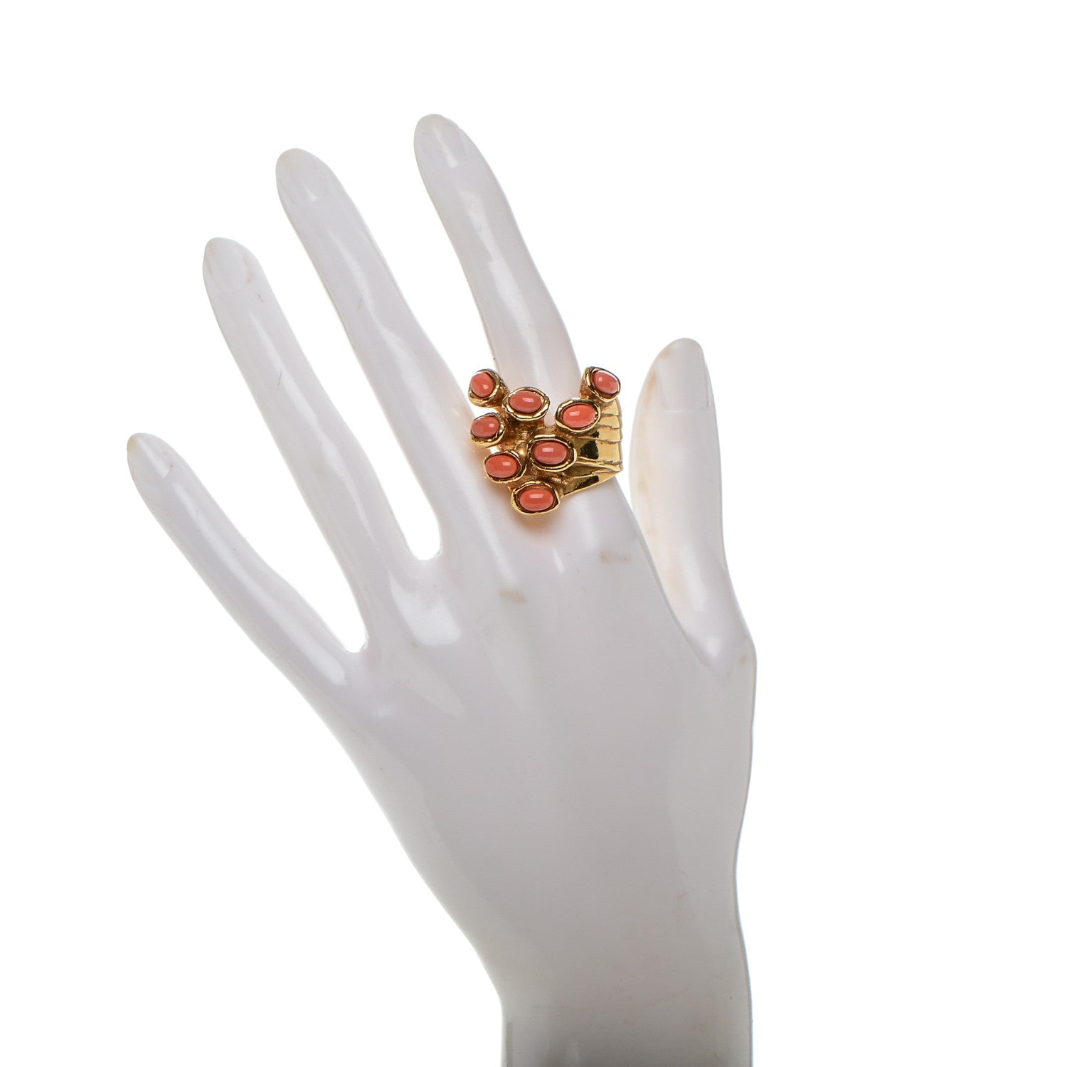 Saint Laurent Arty Dots Ring 8 Gold Coral 2 of 4