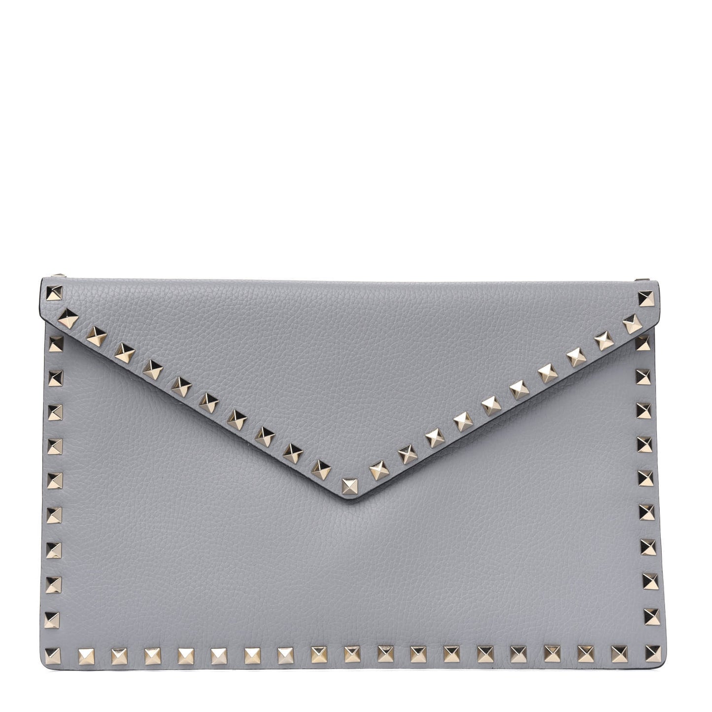 Pebbled Calfskin Large Rockstud Envelope Clutch Pastel Grey