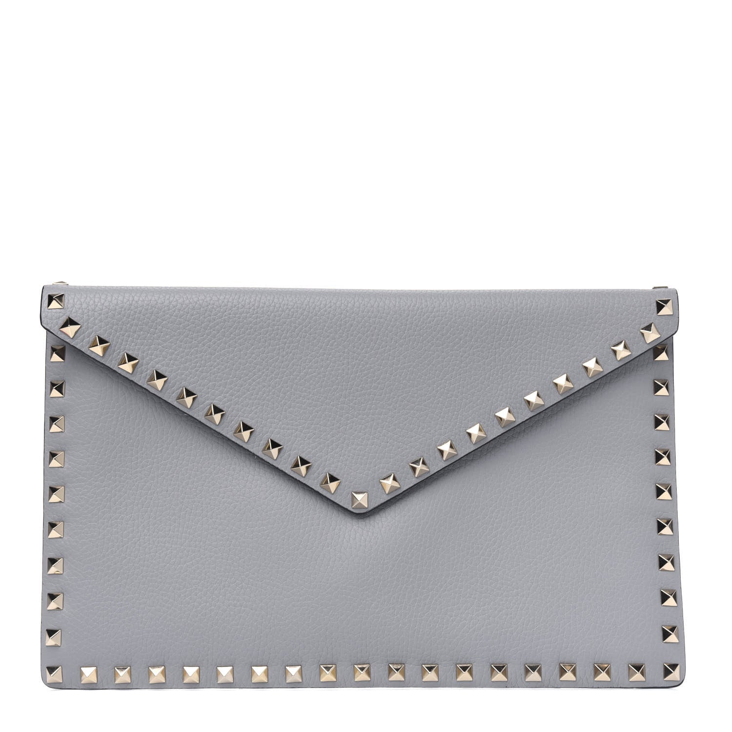 Valentino Garavani Pebbled Calfskin Large Rockstud Envelope Clutch Pastel Grey 1 of 4