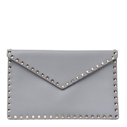 Valentino Garavani Pebbled Calfskin Large Rockstud Envelope Clutch Pastel Grey 1 of 4