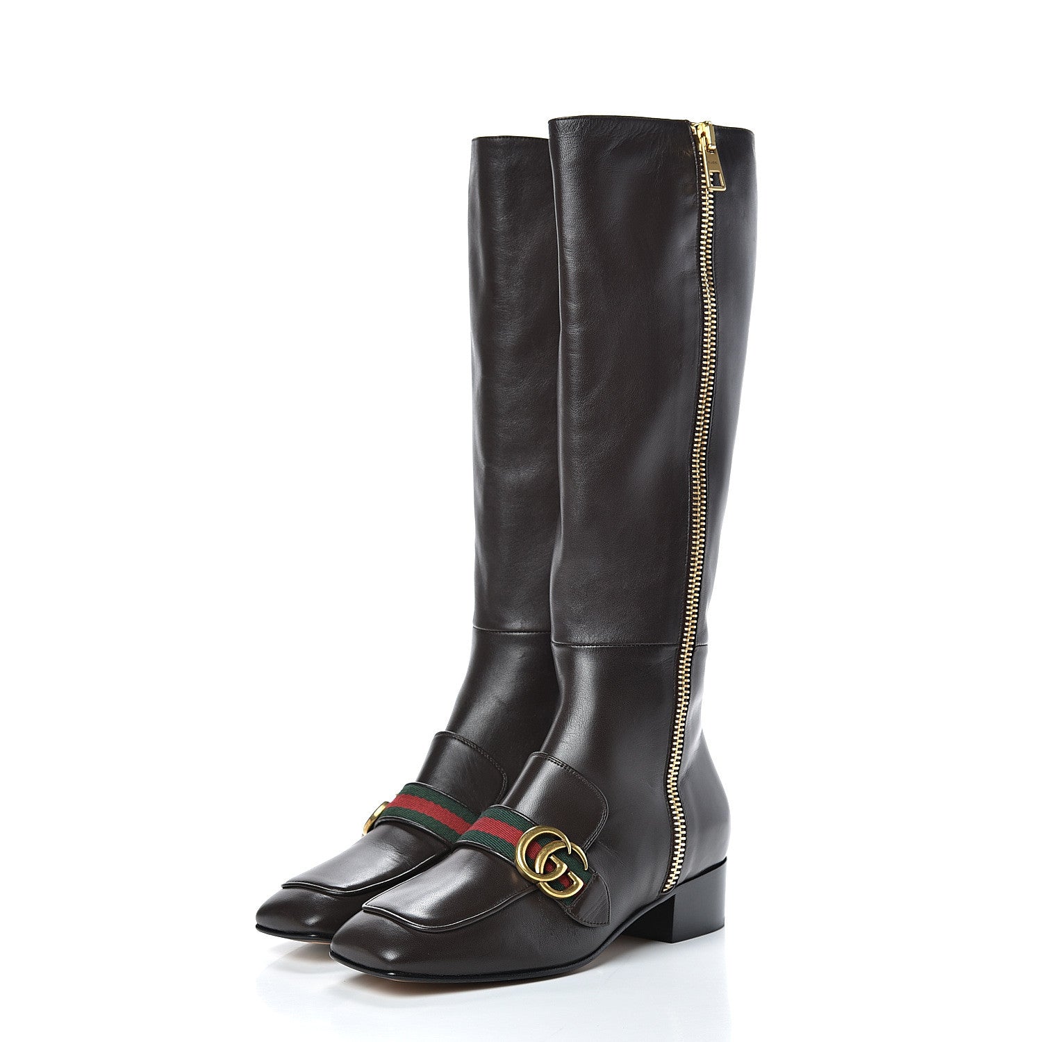 Gucci Malaga Kid Web GG Marmont Knee High Boots 37 Brown 3 of 7