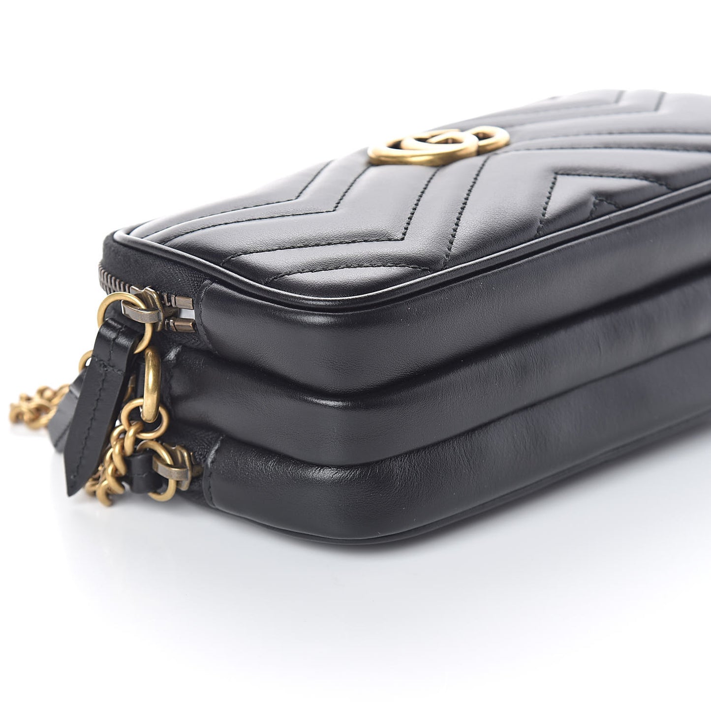 Calfskin Matelasse Mini GG Marmont Chain Crossbody Bag Black