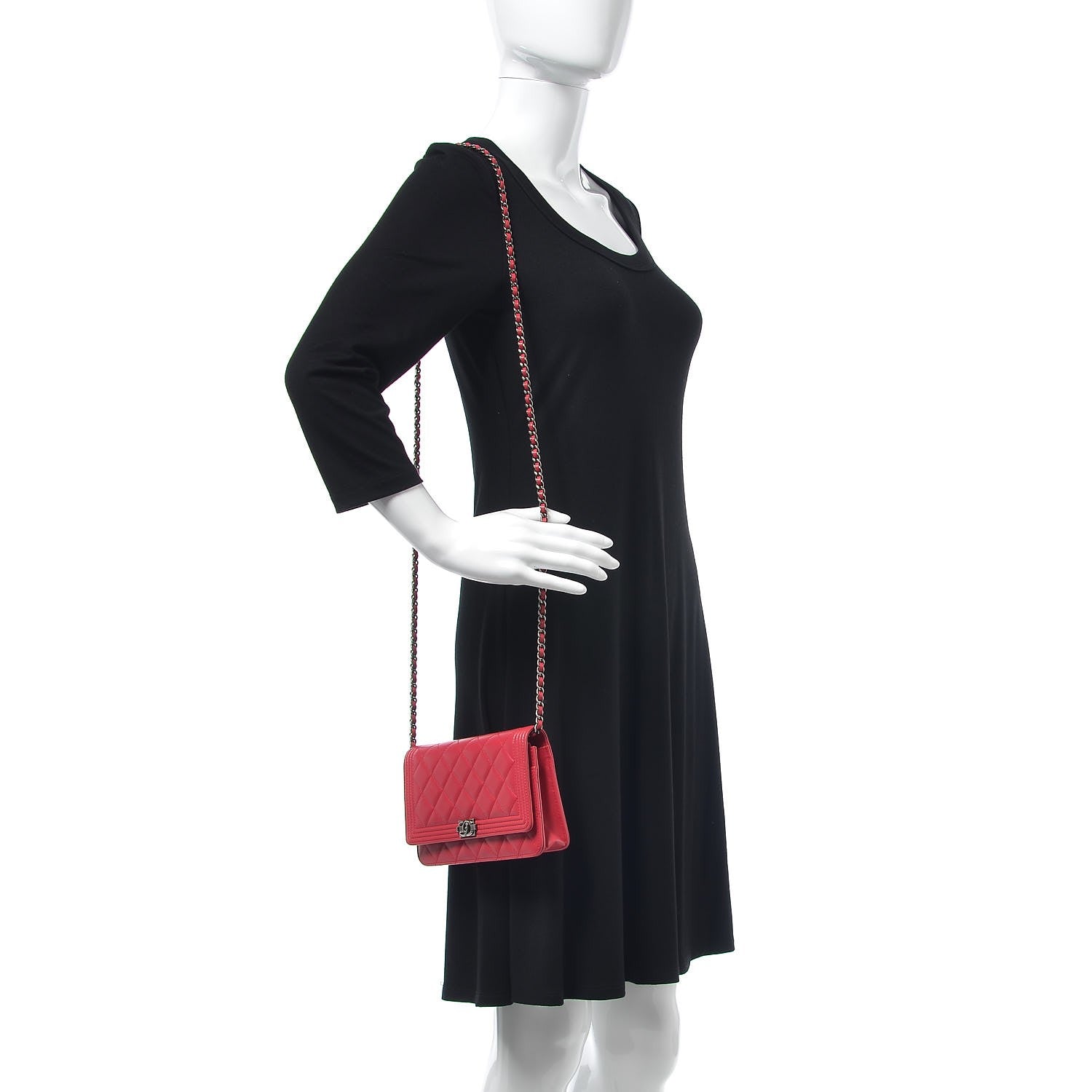 Chanel Lambskin Quilted Boy Wallet On Chain WOC Dark Fuchsia 2 of 9