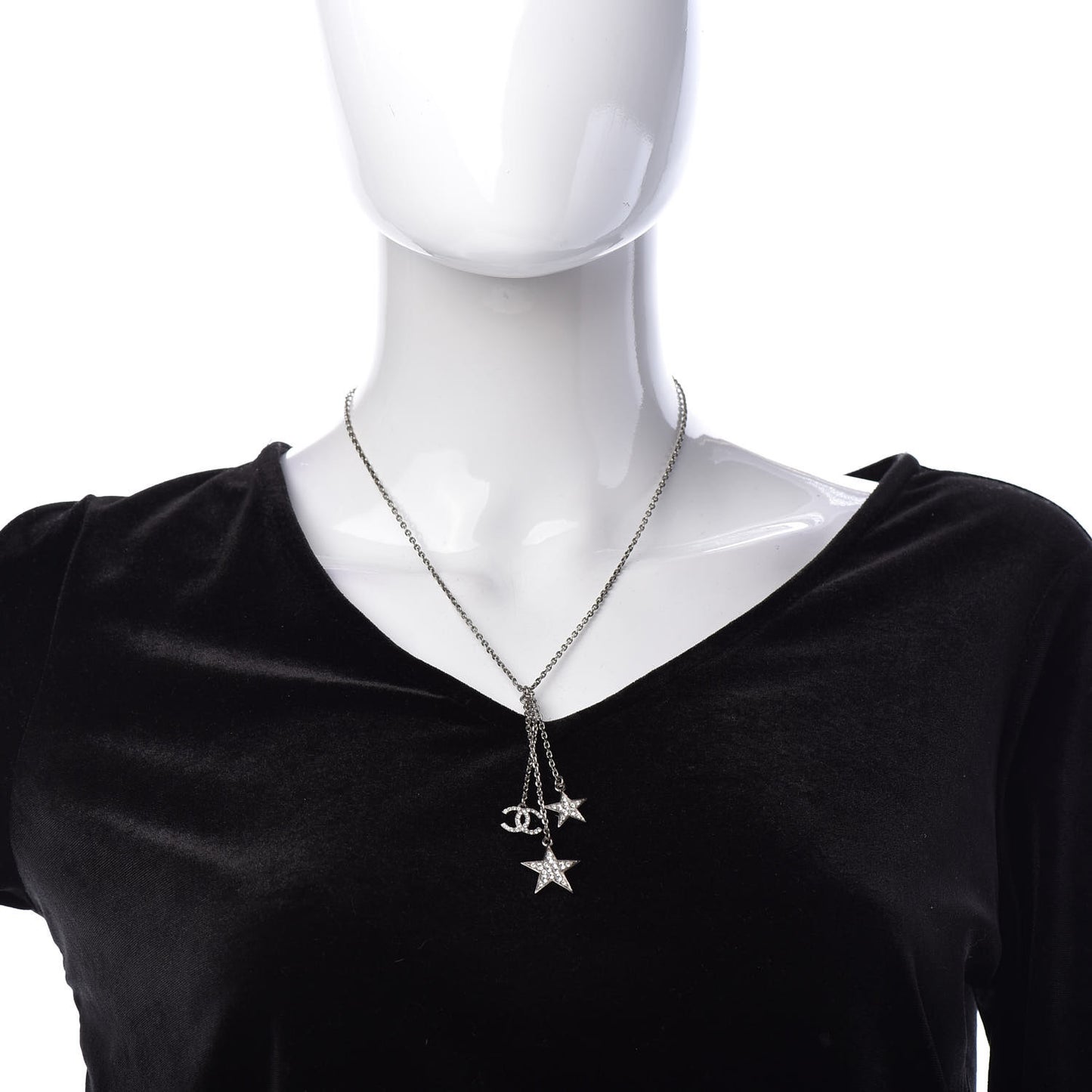 Crystal Glitter Enamel CC Star Drop Necklace Silver