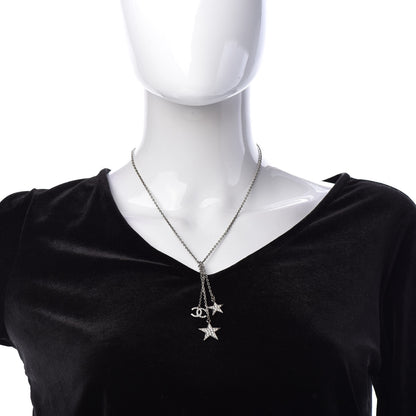 Chanel Crystal Glitter Enamel CC Star Drop Necklace Silver 2 of 5