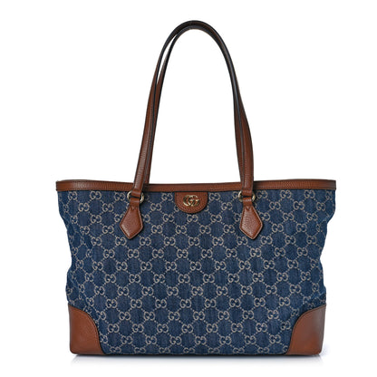 Gucci New Denim GG Monogram Medium Ophidia Shopping Tote Blue Tea Cuir 1 of 9