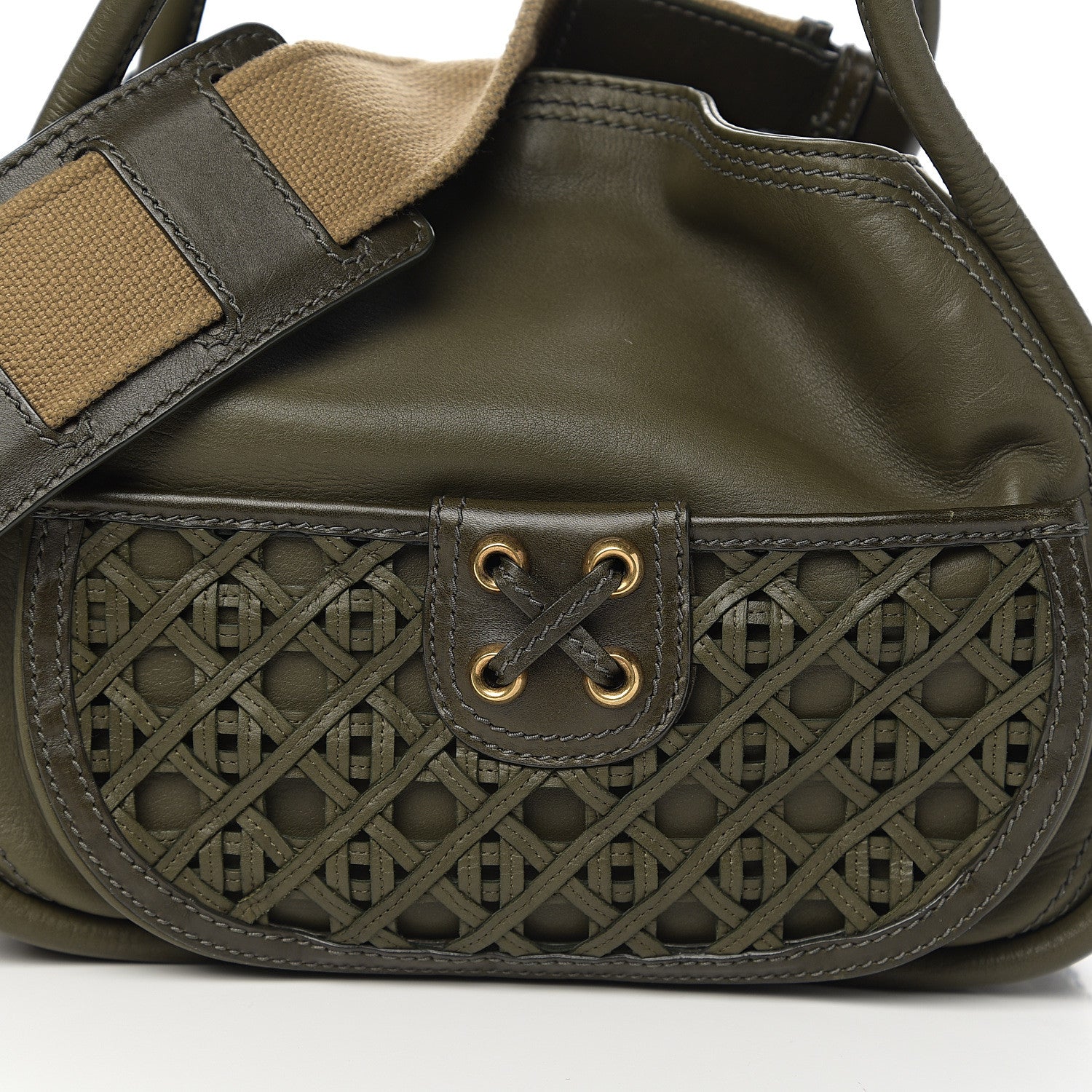 Christian Dior Calfskin Woven Satchel Dark Green 8 of 11