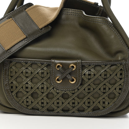 Christian Dior Calfskin Woven Satchel Dark Green 8 of 11