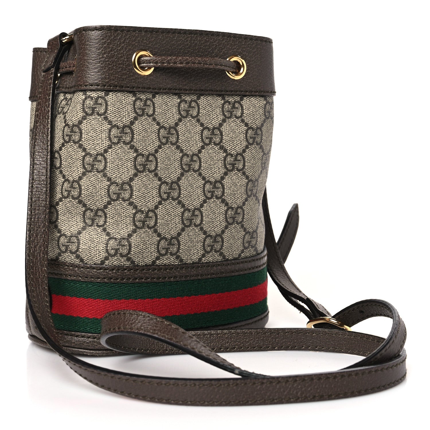 Gucci GG Supreme Monogram Web Mini Ophidia Bucket Bag Brown 3 of 9