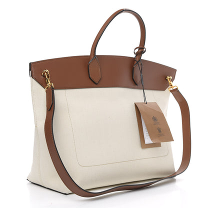 Burberry Calfskin Canvas Medium Society Tote Natural Malt Brown 4 of 13