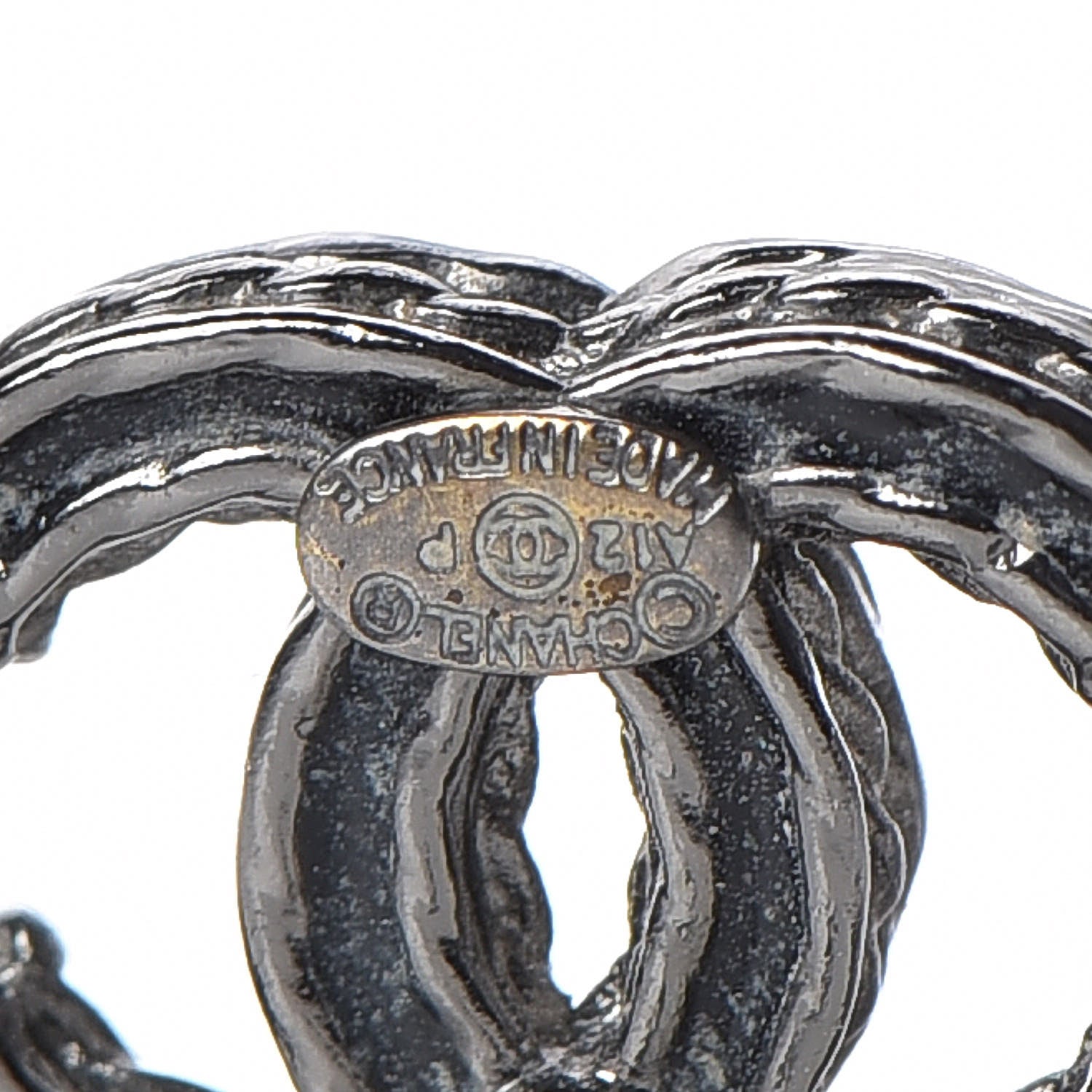 Chanel Ruthenium Crystal CC Earrings Silver Black 3 of 7