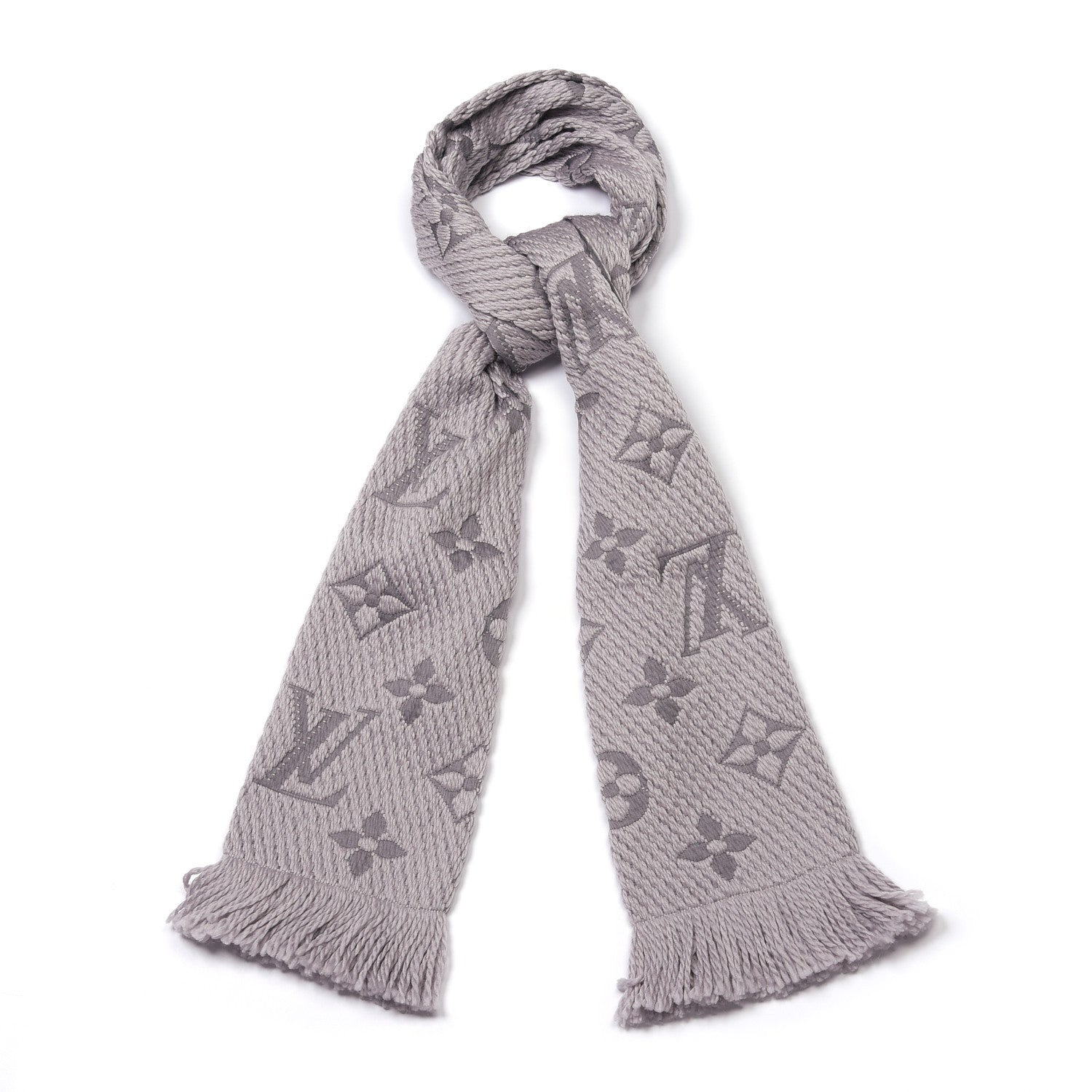 Louis Vuitton Wool Silk Logomania Scarf Pearl Grey 1 of 3