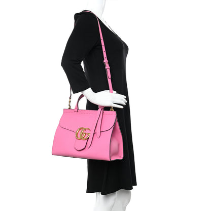 Gucci Calfskin Small GG Marmont Top Handle Bag Pink Tropical Flower 2 of 12