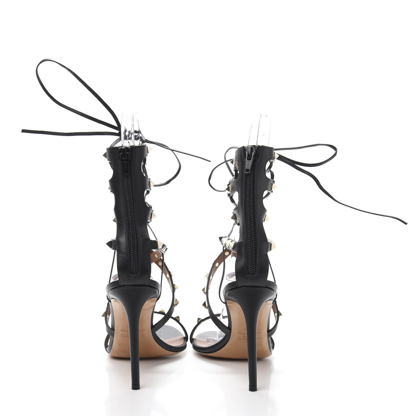 Calfskin Rockstud Ankle Wrap Sandals 39.5 Black