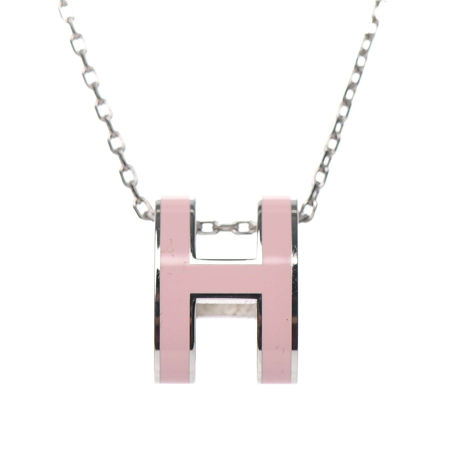 Hermes Lacquered Palladium Pop H Pendant Necklace Rose Dragee 4 of 6