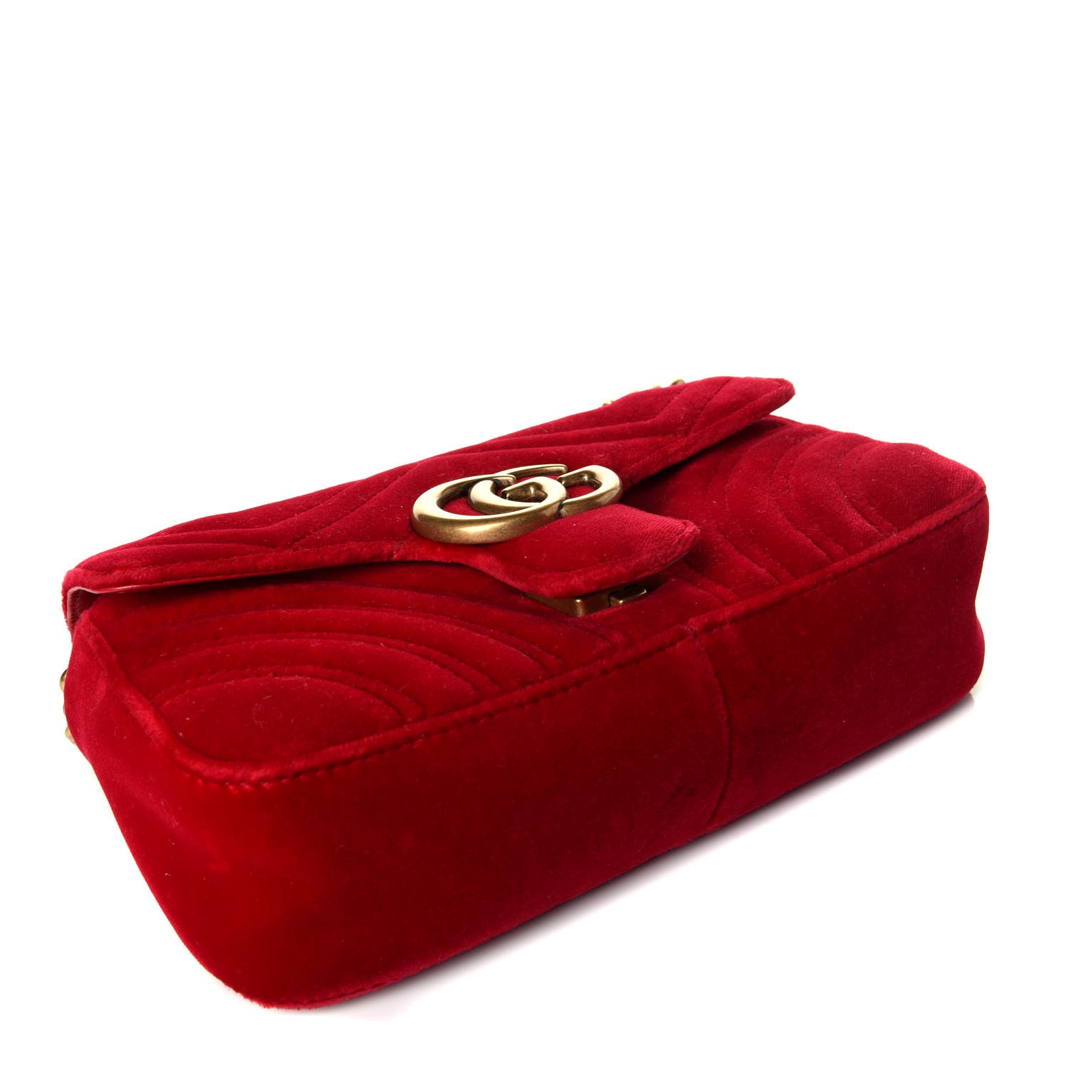 Gucci Velvet Matelasse Mini GG Marmont Shoulder Bag Hibiscus Red 4 of 10