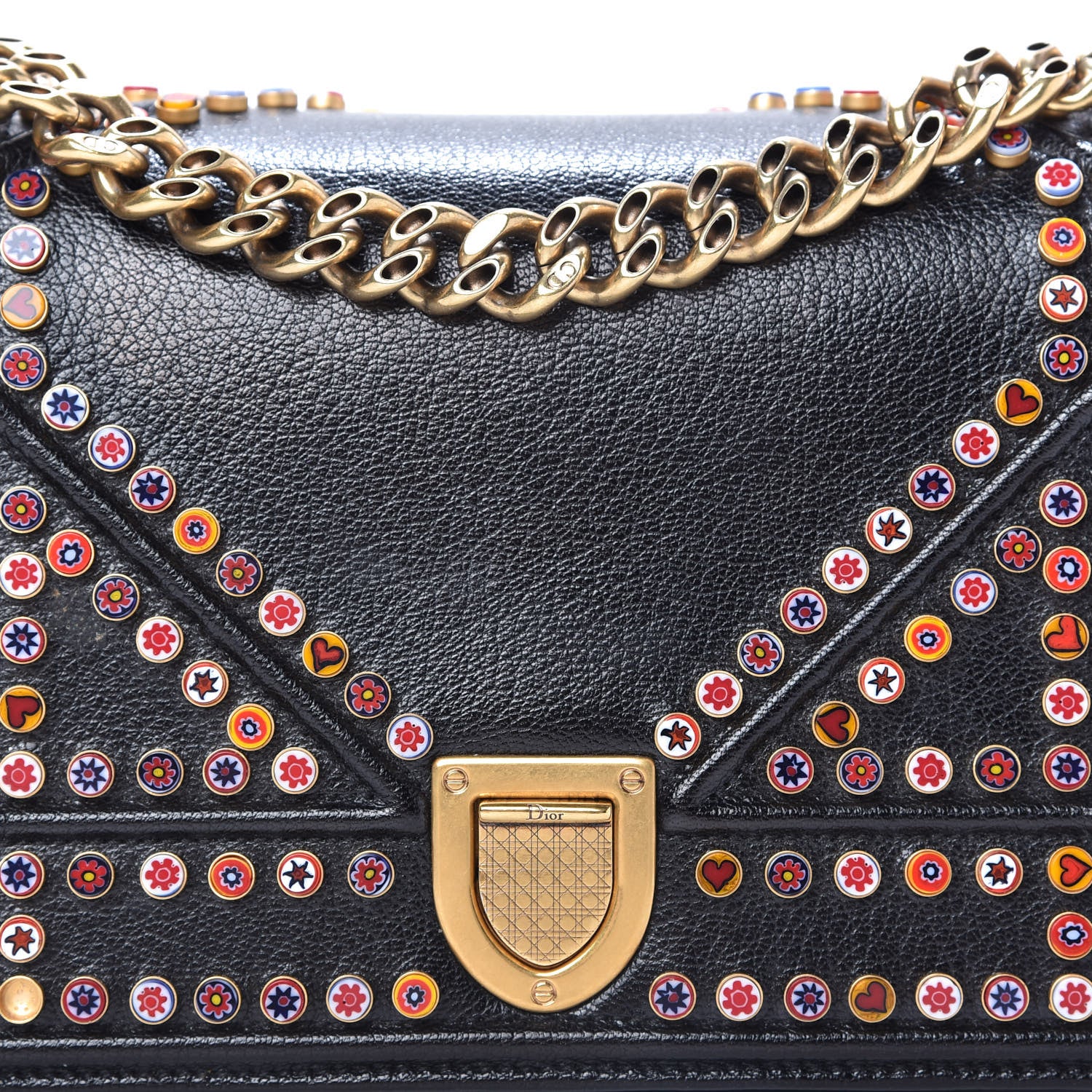 Christian Dior Calfskin Studded Small Diorama Flap Bag Black Multicolor 11 of 13