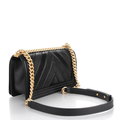 Chanel Caviar Suede Calfskin Chevron Medium Boy Flap Black 3 of 8