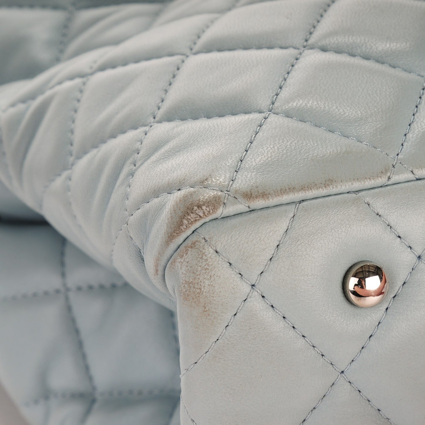 Lambskin Quilted Daily Shopping Tote Light Blue