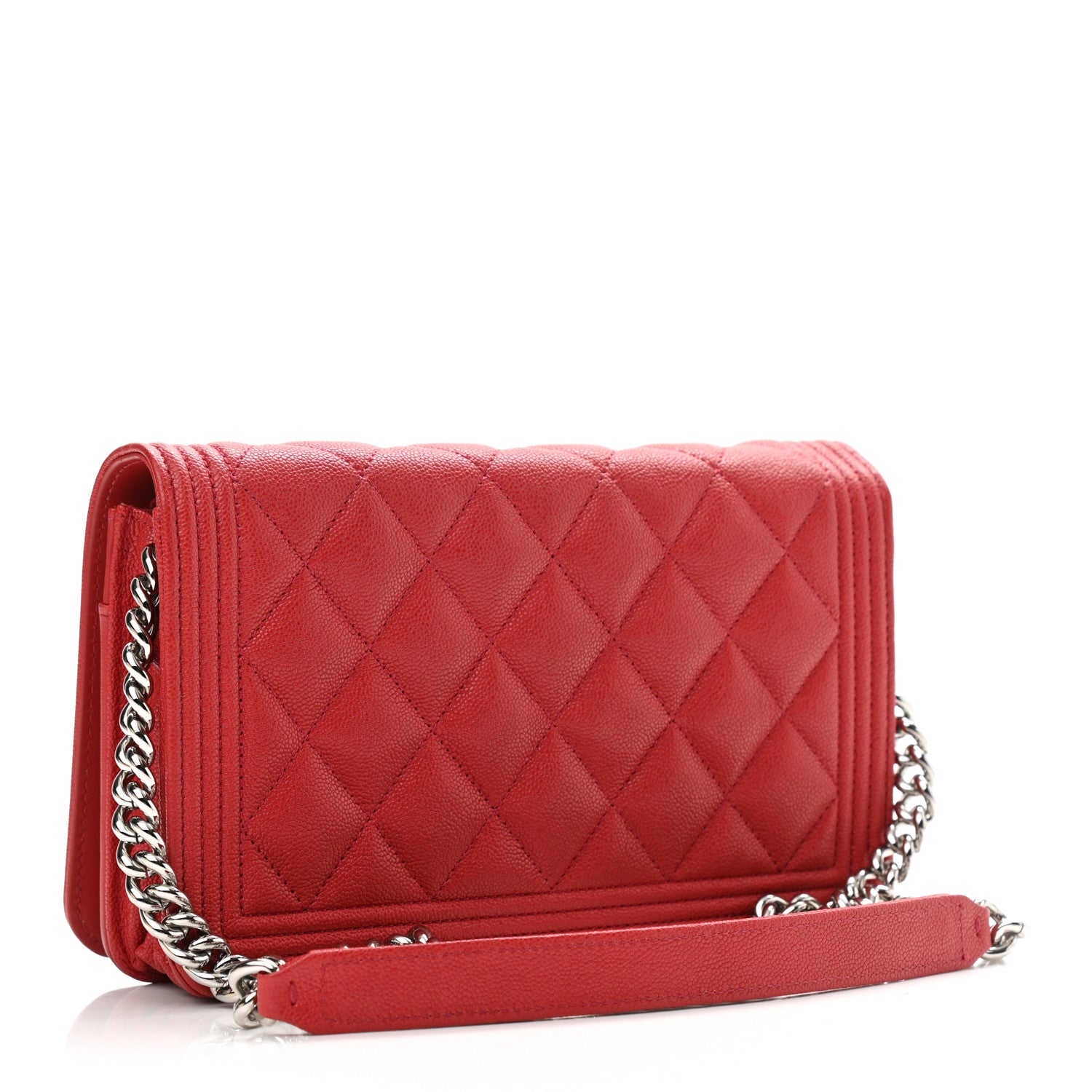 Chanel Caviar Quilted Boy Wallet On Chain WOC Red 3 of 13