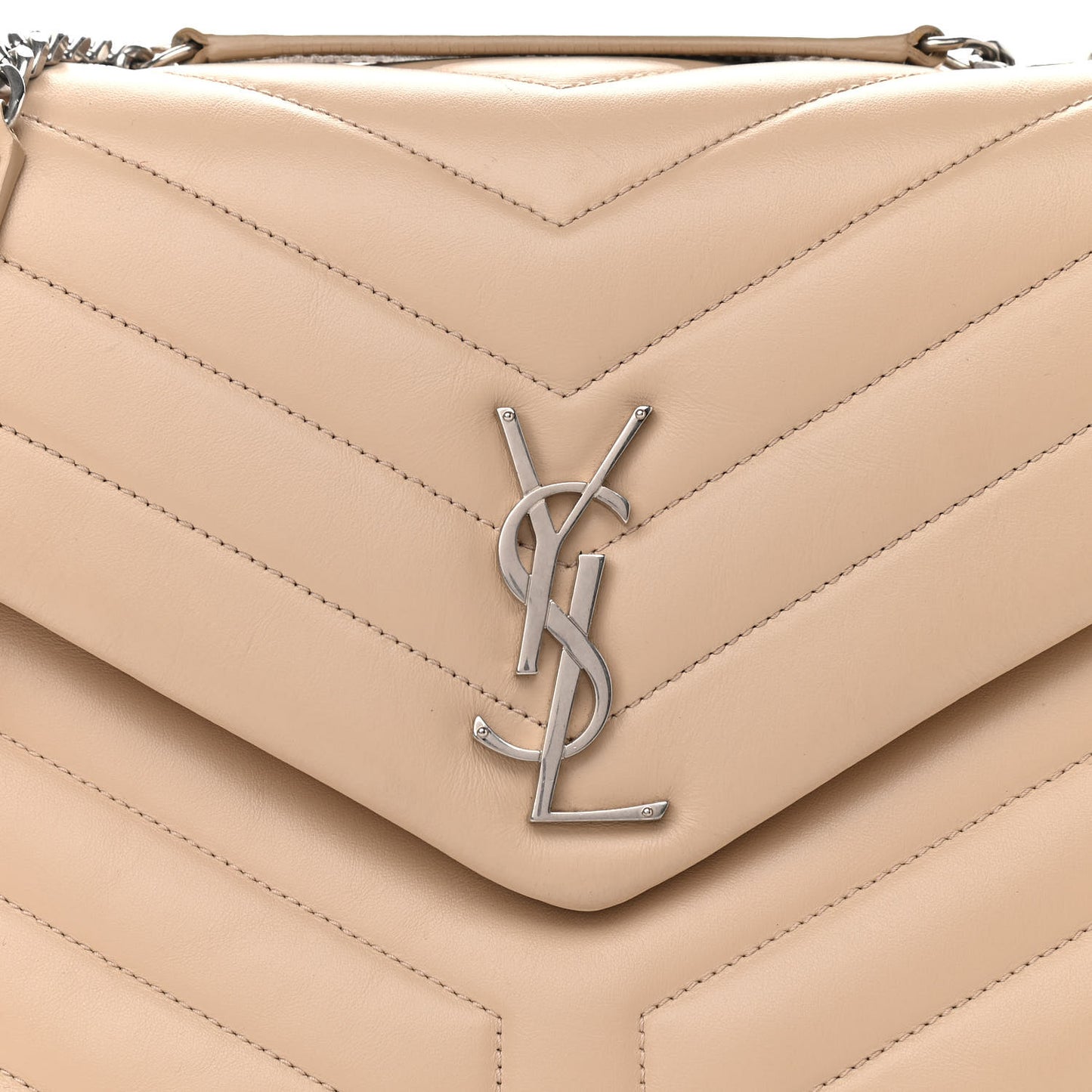 Calfskin Y Quilted Monogram Medium Loulou Chain Satchel Nude Powder