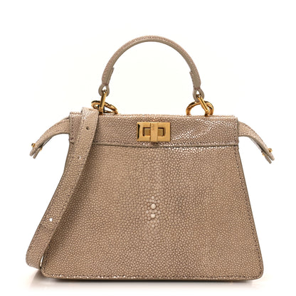 Fendi Stingray Shiny Nappa Petite Peekaboo I SEE U Satchel Tortora 1 of 9
