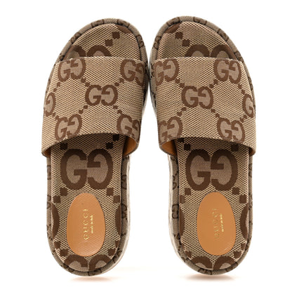 Gucci Monogram Maxi GG Angelina Platform 55mm Slide Sandals 38.5 Camel Ebony 2 of 9
