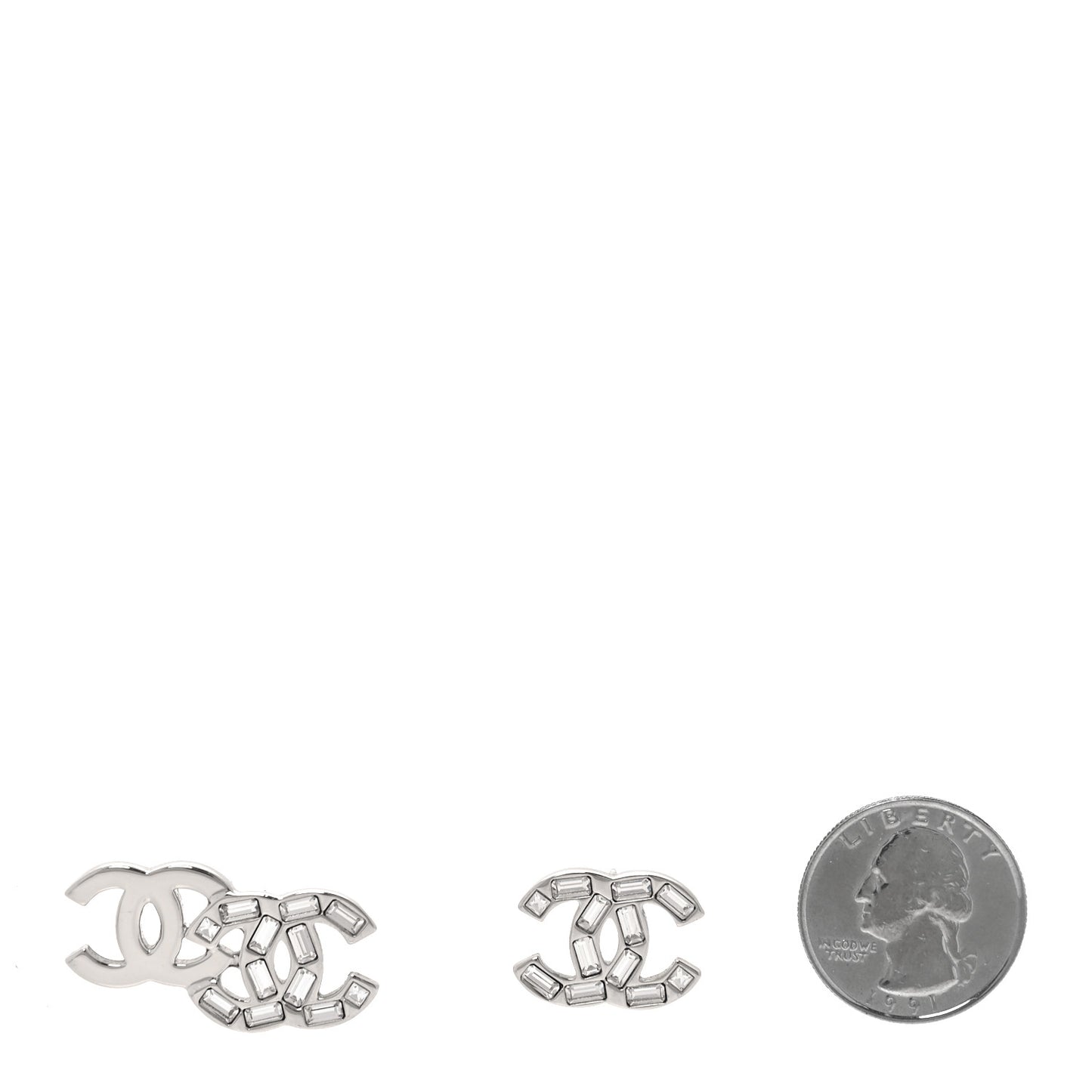 Baguette Crystal Double CC Earrings Silver