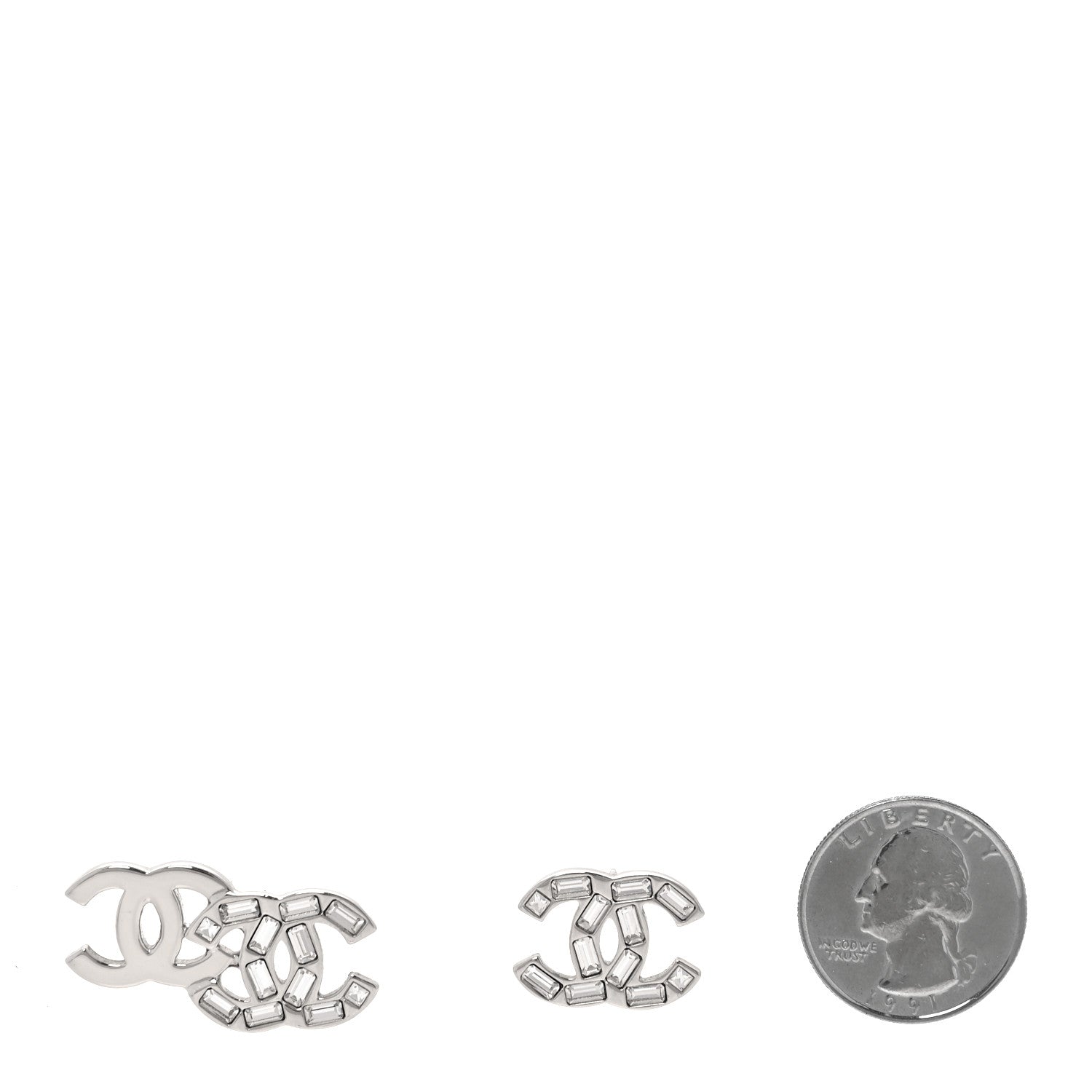 Chanel Baguette Crystal Double CC Earrings Silver 2 of 5