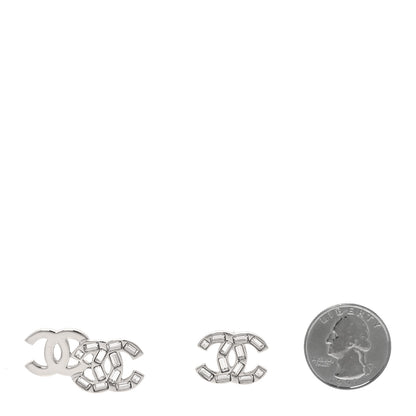 Chanel Baguette Crystal Double CC Earrings Silver 2 of 5