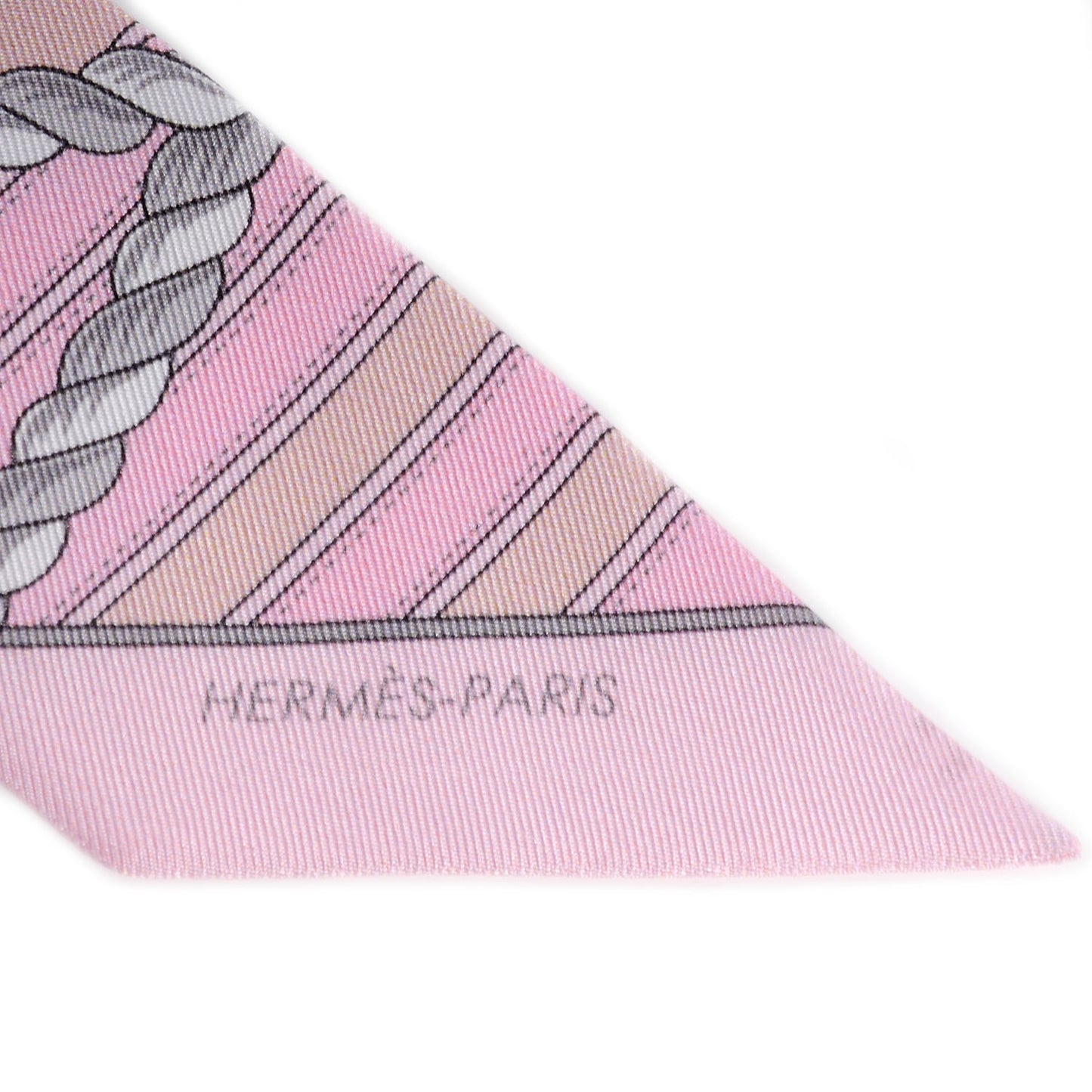 Silk Grande Tenue Twilly Scarf Rose Pale Gris Perle Blanc