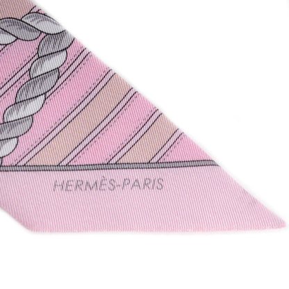 Hermes Silk Grande Tenue Twilly Scarf Rose Pale Gris Perle Blanc 3 of 6