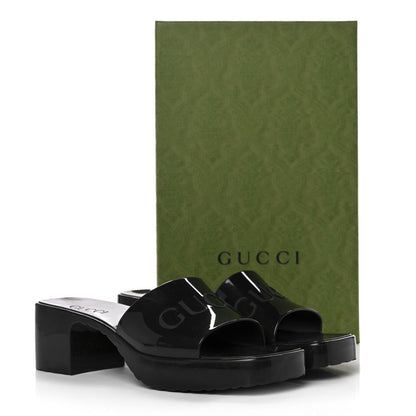 Gucci Rubber Gucci Logo Womens Platform 20/60mm Slide Sandals 37 Black 9 of 9