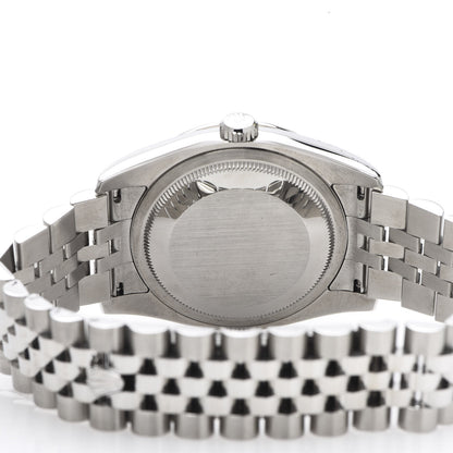 Rolex Stainless Steel 18K White Gold Diamond 36mm Oyster Perpetual Datejust Watch Silver Flowers 118244 5 of 9