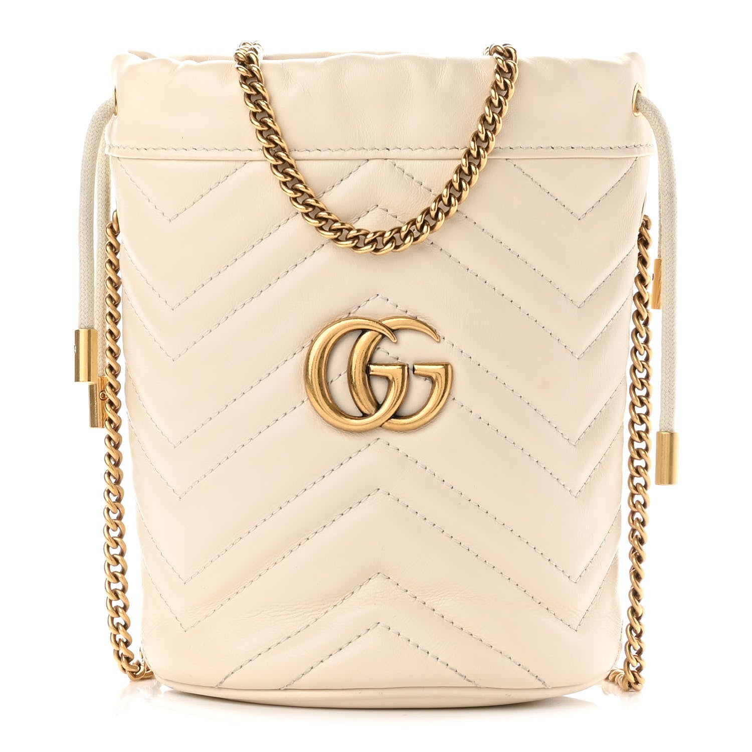 Gucci Calfskin Matelasse Mini GG Marmont 2.0 Bucket Bag White 1 of 10