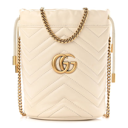 Gucci Calfskin Matelasse Mini GG Marmont 2.0 Bucket Bag White 1 of 10