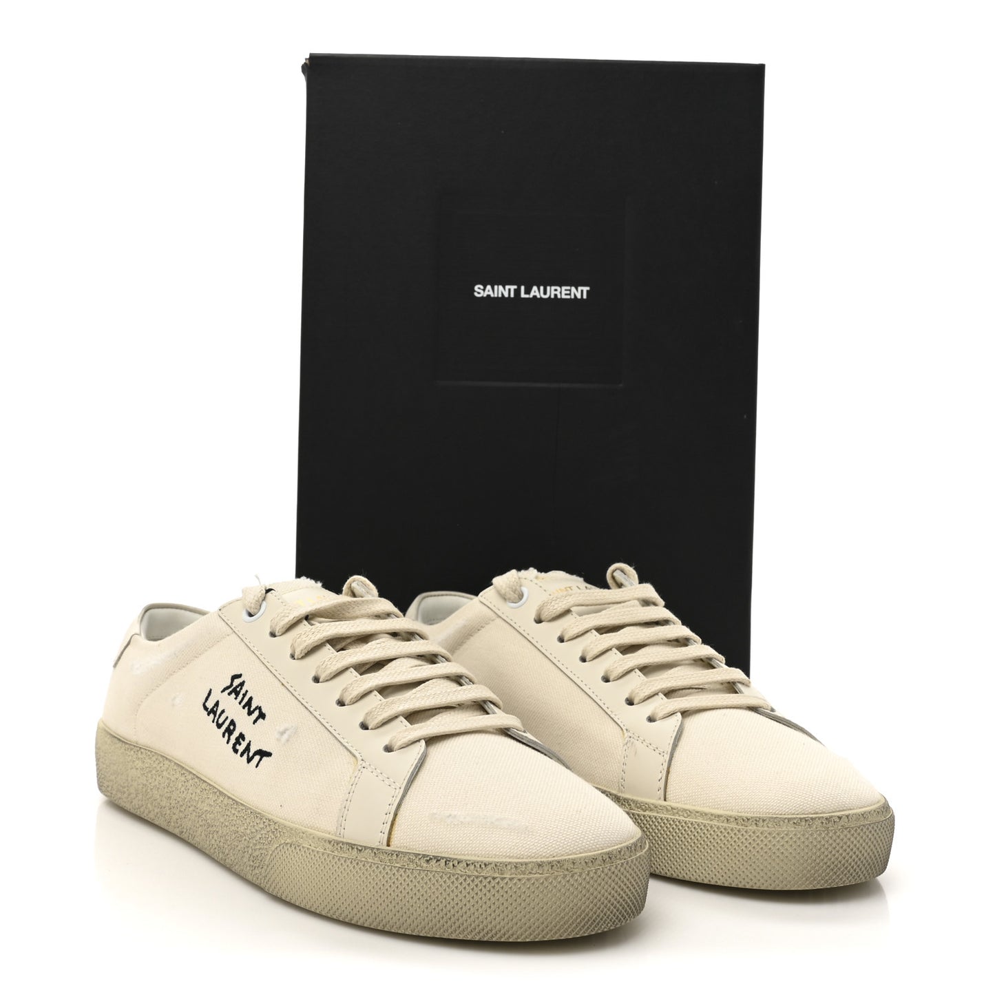 Distressed Canvas Court Classic Sneakers 39 Panna