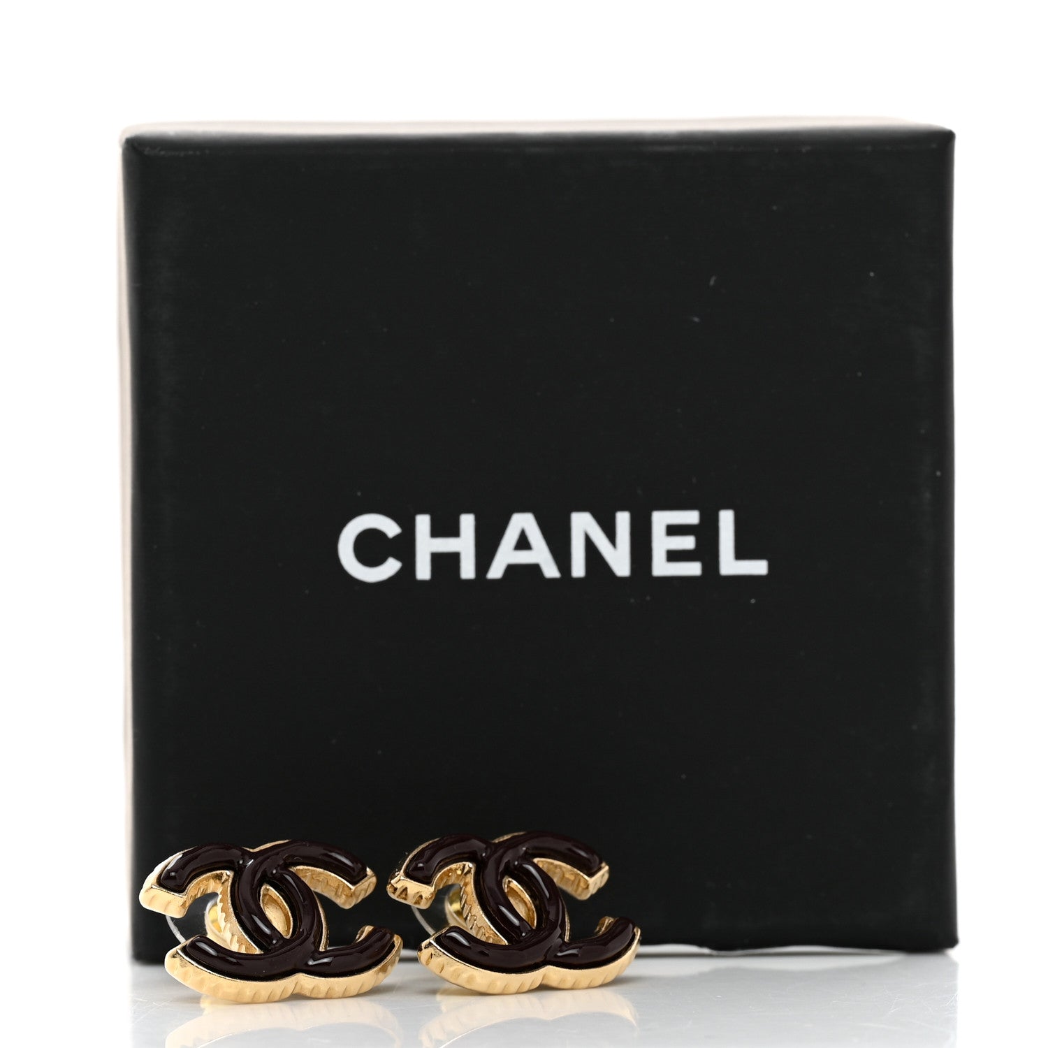 Chanel Metal Enamel CC Earrings Dark Burgundy 5 of 5