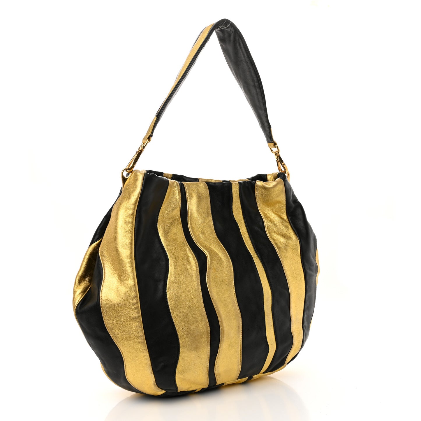 Nappa Mordore Stripes Shoulder Bag Black Oro