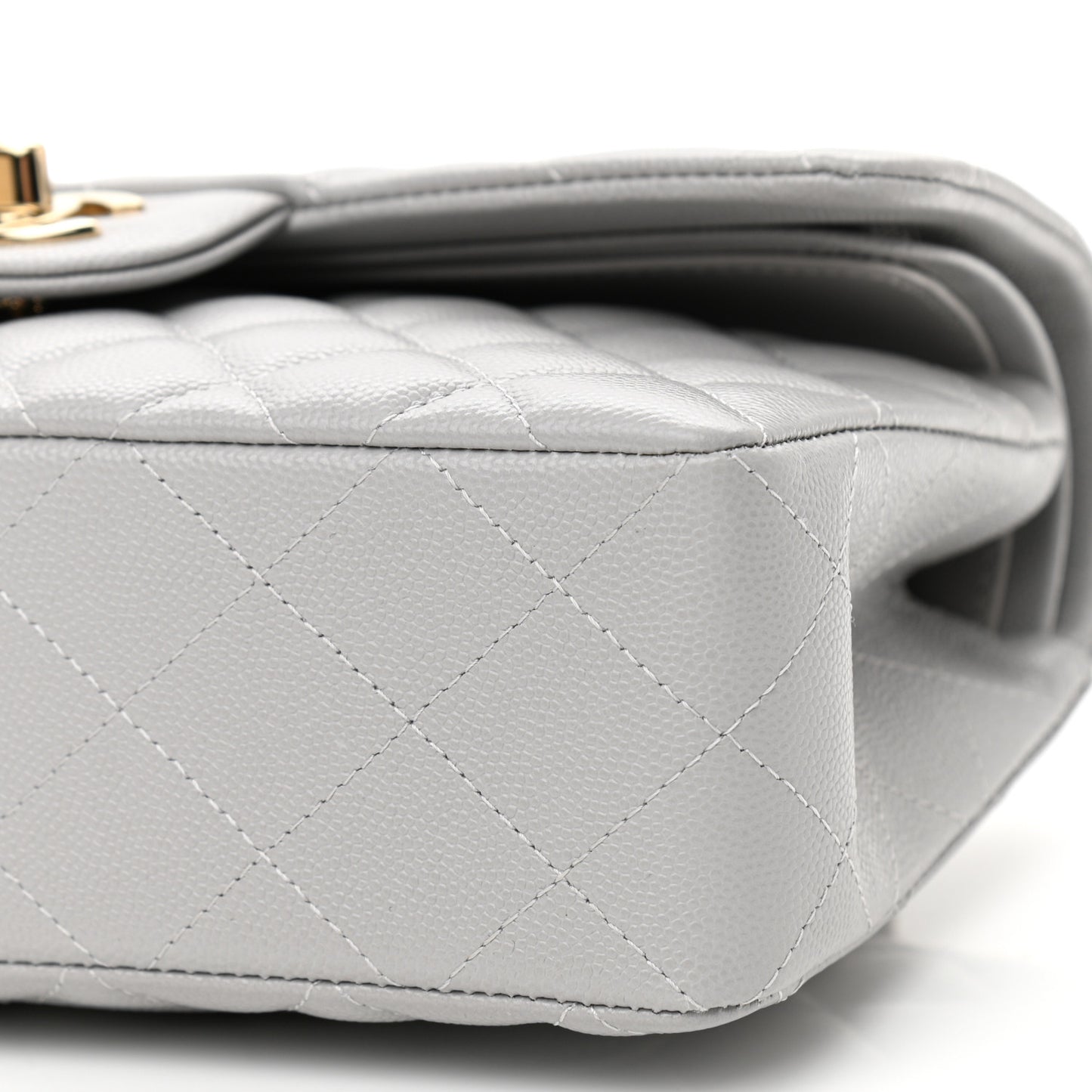 Caviar Quilted Small Double Flap Grey