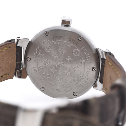 Louis Vuitton Stainless Steel Alligator Diamond 28mm Tambour Quartz Watch 5 of 5