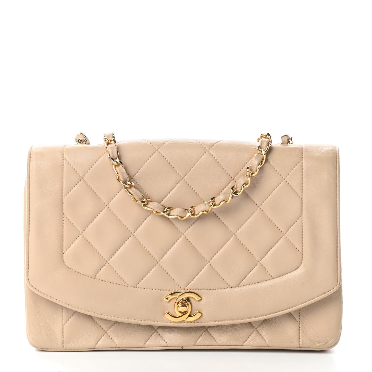 Lambskin Quilted Small Single Flap Beige