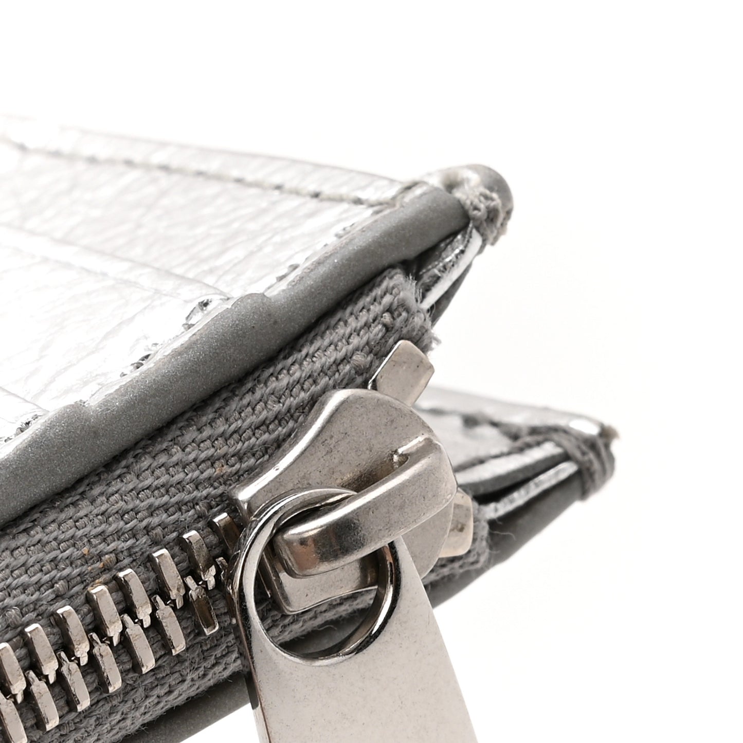 Metallic Calfskin Intrecciato Bifold Zip Wallet Silver