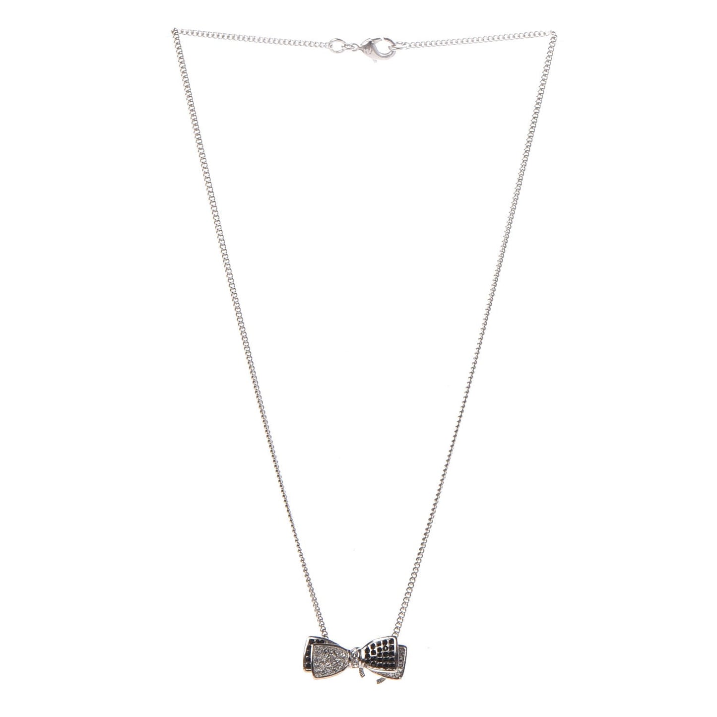 Crystal CC Bow Necklace Silver Black