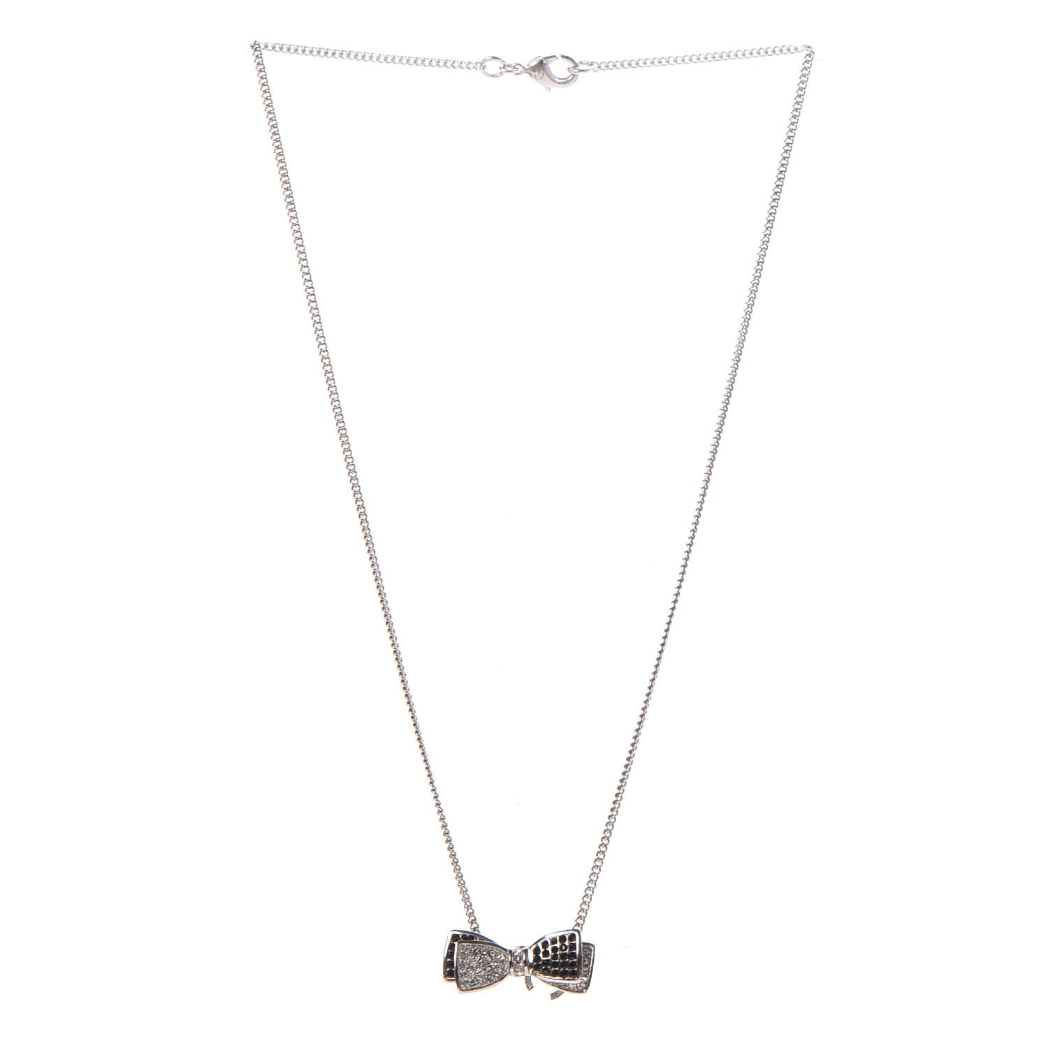 Chanel Crystal CC Bow Necklace Silver Black 3 of 6