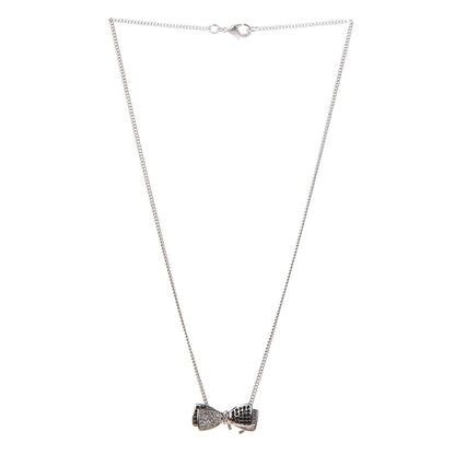 Chanel Crystal CC Bow Necklace Silver Black 3 of 6