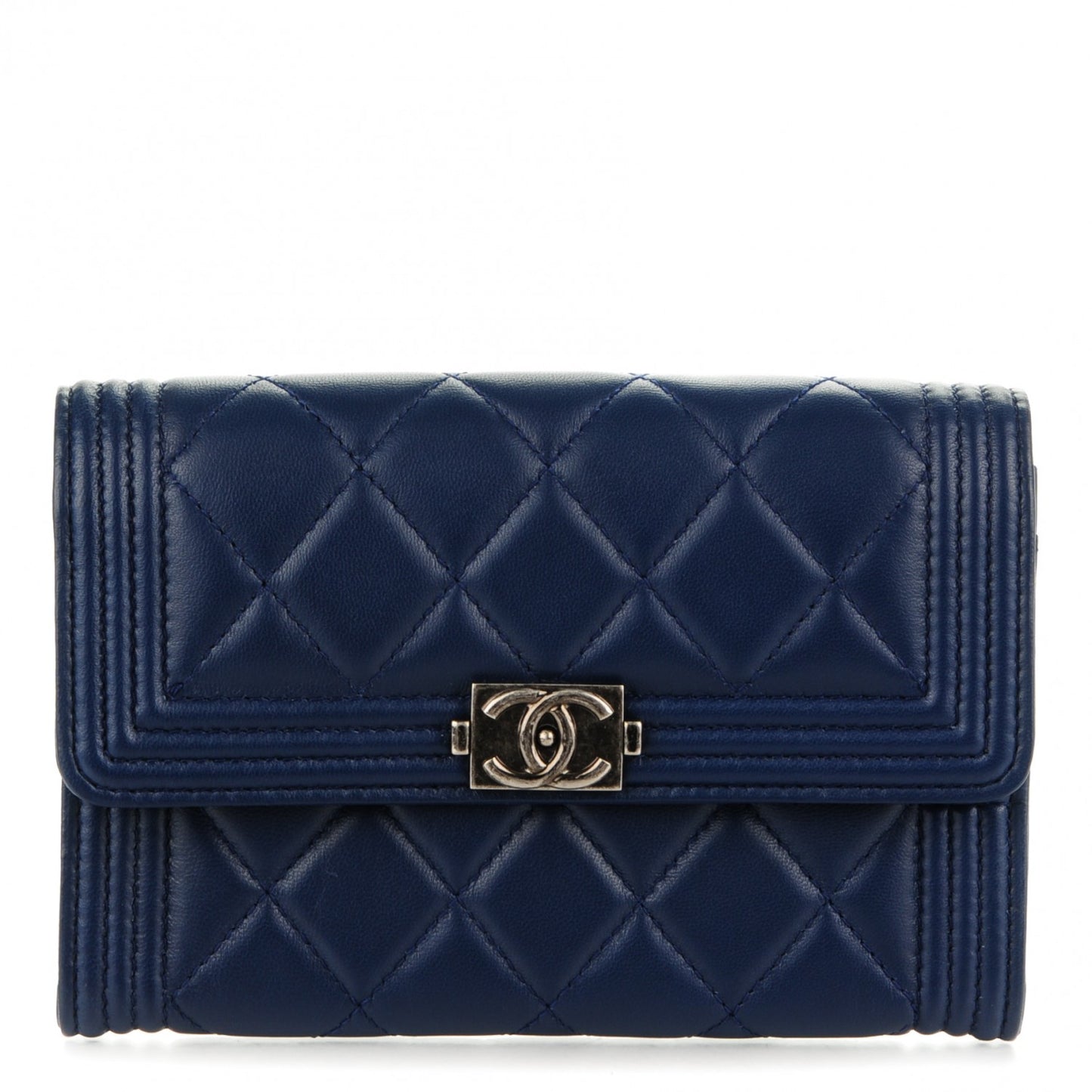 Lambskin Quilted Boy Card Holder Wallet Navy