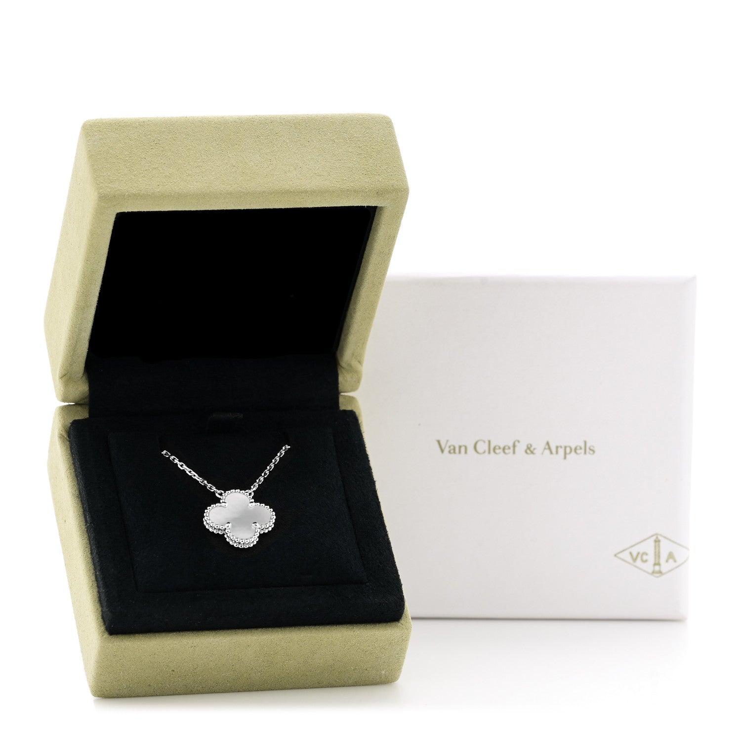 Van Cleef & Arpels 18K White Gold Mother of Pearl Vintage Alhambra Pendant Necklace 7 of 7